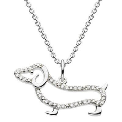 Sterling Silver Sausage Dog Necklace with Cubic Zirconia Stones